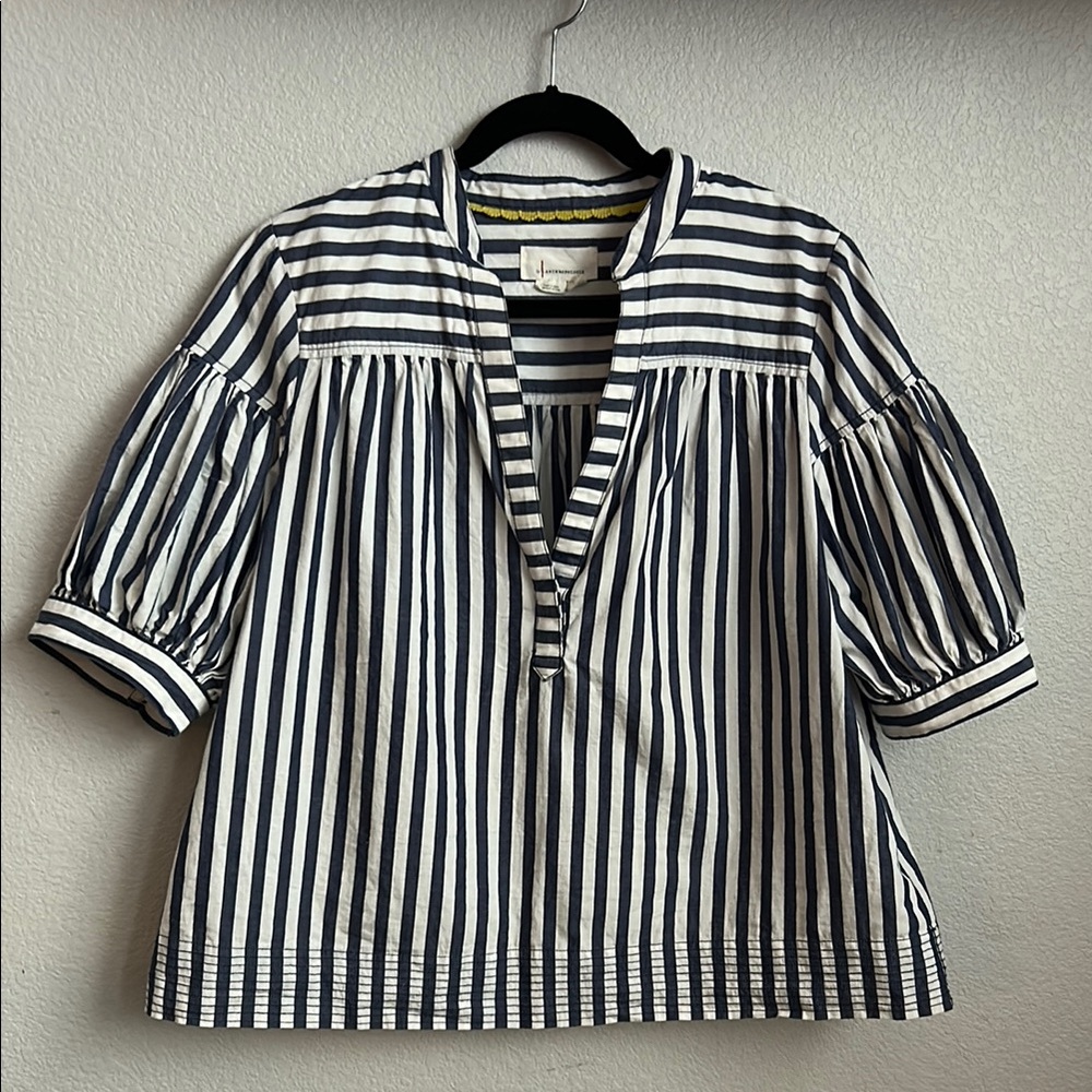 Navy and White Striped Women's Top